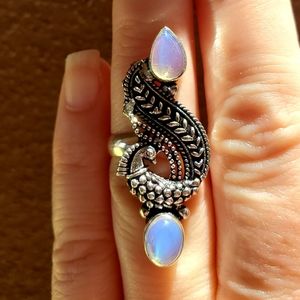 Brand New Opalite Silver Peacock Ring.